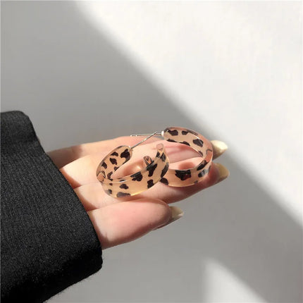 Leopard Print Acetic Acid Resin Stud Earrings for Women - Retro Chic Jewelry Gift