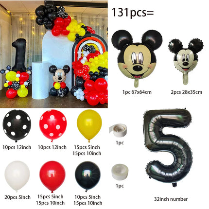 131pcs Disney Balloon Set Mickey Minnie Head Aluminum Balon 32 Inch Black Digital Ballon Baby Shower Happy Birthday Decoations