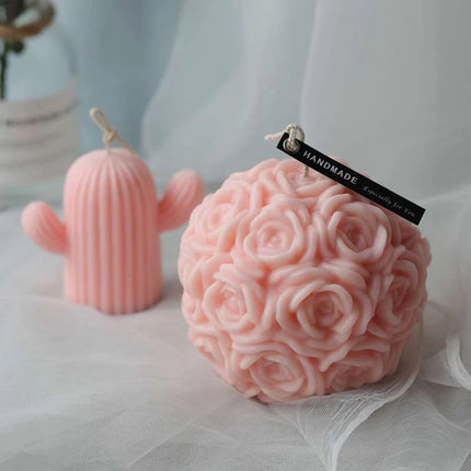 Rose Flower Ball Shape Fragrance Candle Rose Scented Candles Home Bedroom Geometric Decoration Ball Wax Fragrance Candle Gift