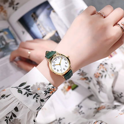 Japan Movement Women Quartz Watch Easy to Read Arabic Numerals Simple Dial PU Leather Strap Lady Candy Color