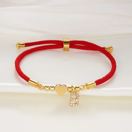 New Stainless Steel Gold Color Heart A-Z Initial Letter Bracelet Men Luck Red Rope Charm Bracelet For Women Men Jewelry Gift