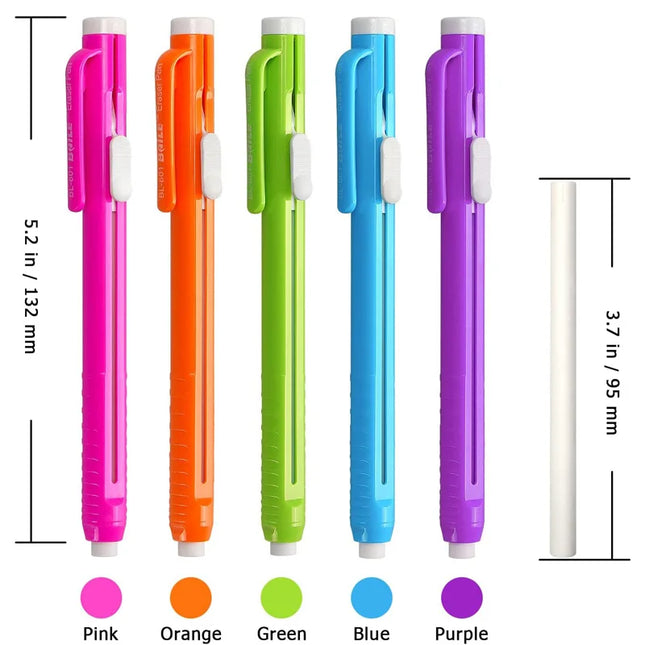 5Pcs Color Automatic Kawaii  Eraser Plastic Holder Rubber Pen Replaceable Core Art Drawing Writing Error Correction Supplies