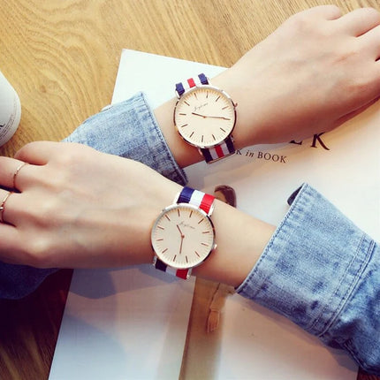 Luxury Brand Quartz Watches Women Simple Thin Women Wrist Watches Fashion Stripe Nylon Strap Lady Clock Gift Relogio Feminino