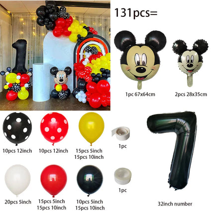 131pcs Disney Balloon Set Mickey Minnie Head Aluminum Balon 32 Inch Black Digital Ballon Baby Shower Happy Birthday Decoations