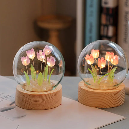 Cute Valentines Day Gift Girlfriend DIY Material Floral Lamp Tulip Night Light Room Decor