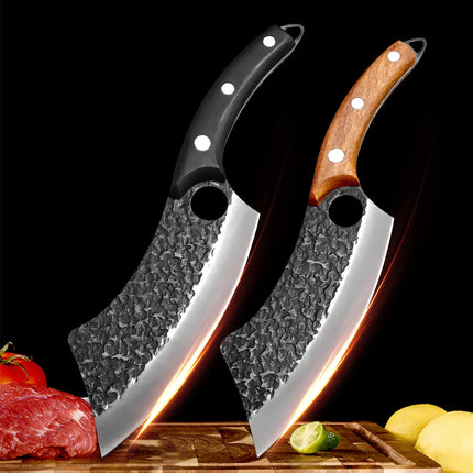 Hand Forged Kitchen Knives Cleaver Meat Chopping Vegetable Butcher Boning Knives Wood Handle Chef Slicing Knife with Finger Hole