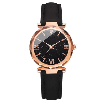 2pcs Luxury Fashion Women Watch Set PU Leather Strap Ladies Quartz Wristwatch Rhinestone Alloy Bracelet For Ladies Gift