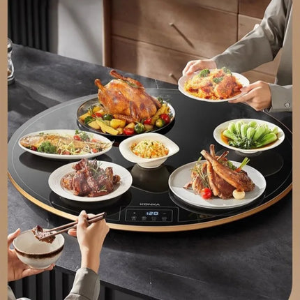 Household round multifunctional dining table with hot pot heating plate