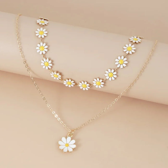 New Double Layer Daisy Flower Clavicle Chain Necklace for Women Korean Butterfly Evil Eye Choker Wedding Neck Chain Jewelry Gift