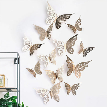 12PC 3D Hollow Butterfly Wall Décor 3 Sizes Butterfly Decor Hollow Carving Butterfly Exquisite Design Party Cake Decorations