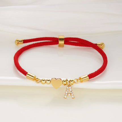 New Stainless Steel Gold Color Heart A-Z Initial Letter Bracelet Men Luck Red Rope Charm Bracelet For Women Men Jewelry Gift