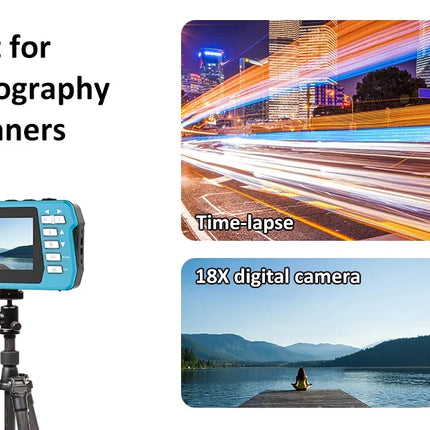 4K Underwater Digital Cameras Video Recorder 56mp Anti Shake Selfie IPS Dual Screens 10FT Waterproof For Snorkeling Swimming