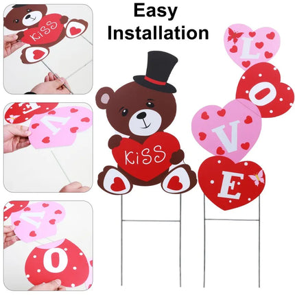 Valentines Day Plastic Stakes Outdoor Decorations Valentines Yard Signs Valentines Day Decorations Love Bear Heart Decor