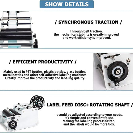 SUMEVE Manual Labeling Machine Bottle Adjustable Semi-Automatic Sticker Machine For Business Glass Metal Bottle MT30