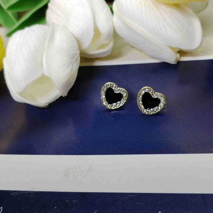 Luxurious Black Heart Enamel Stud Earrings - Elegant Wedding Accessories 2023 - Premium Quality Women's Jewelry