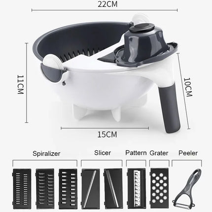 Multifunctional 2 In 1 Vegetable Slicer Cutter Chopper Fruit Strainer Basket  Spiralizer Grater Food Peeler Mandoline Shredder