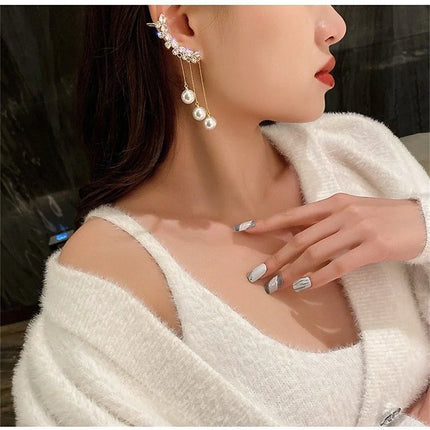 Korean Fashion Tassels Pearl Dangle Earrings for Women Creative New Personality Design Zircon Earring Wedding Party Jewelry Gift