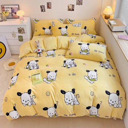 Cute Cartoon Panda 3pcs Duvet Cover Set Sage Green Thickened Milk Velvet Comforter Covers Boys Girls Bedding with Pillowcase