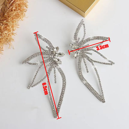 Luxury Fashion Exaggerated Zircon Maple Leaf Flower Stud Earrings for Women Personality Statement Jewelry Gift Pendientes