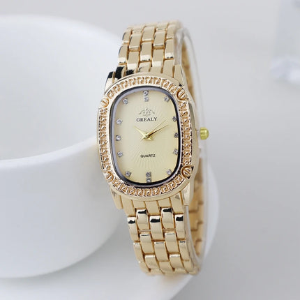 Luxury Fashion Metal Band Watches for Women Brand Simple Casual Oval Rhinestone Ladies' Quartz Wristwatch