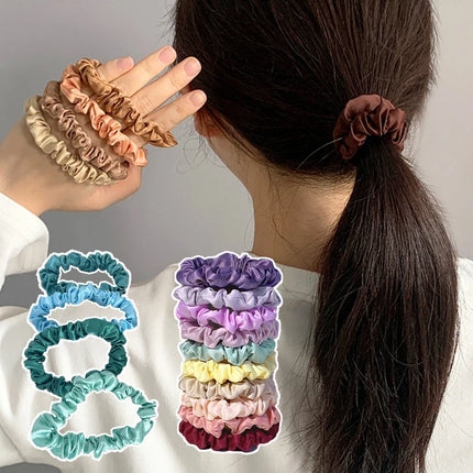 10pcs/set Colorful Skinny Elastic Hair Bands Satin Scrunchies Ponytail Holder Hair Rope Simple Hair Tie Fashion Hair Accessories