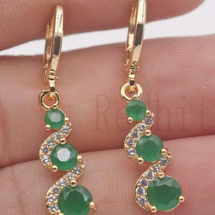 Classic Trend Earrings Gold Color Swirl Green Stone Dangle Earrings for Women Jewelry