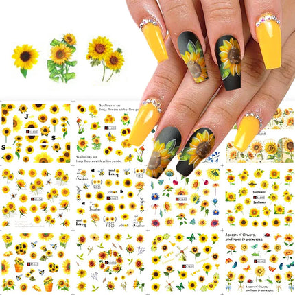 12pcs Sunflower Nail Stickers Blossom Florals Nail Art Water Decals Transfer Foils Sliders Decorations for Manicure TRA1633-1644