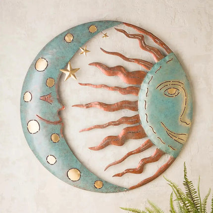 Metal Sun Moon Wall Decoration Waterproof Durable Wall Art Hanging Ornaments Home Garden Sculpture Pendant Decor