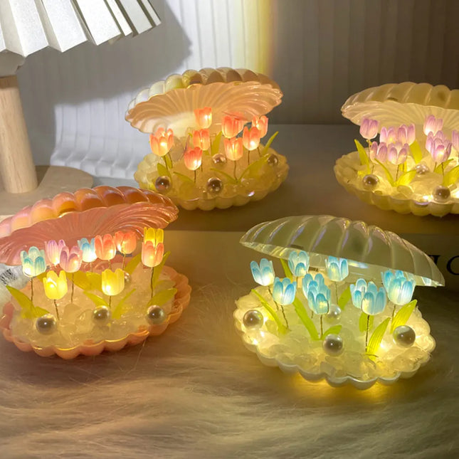 Shell Tulip Night Lamp Handmade DIY Home Decor Bedroom Atmosphere Light Girl Mother Girlfriend Birthday Gift Valentine's Day