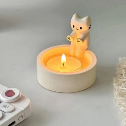 Kitten Candle Holder Cute Cat Candlestick Creative Aromatherapy Candle Holder Durable High Tempe Cartoon Candlestick Decoration