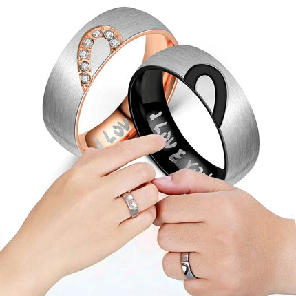 Rose Gold/Black Color Heart Couple Rings Stainless Steel Couples Lovers Love Promise Ring For Men Women Jewelry Dropshipping