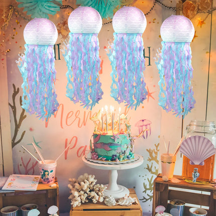 Jelly Fish Paper Lanterns Pink Purple Blue Hanging Lantern Under The Sea Ocean Grils Mermaid Birthday Party Decorations Supplies