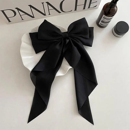 Women Large Bow Ribbon Hairpin Summer Chiffon Big Bowknot Stain Bow Barrettes Women Solid Color Ponytail Clip Hair Accessories