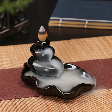 Ceramic Incense Burner Waterfall Backflow Smoke Censer Creative Incense Ornament Burner Home Decorative Crafts for Living Room