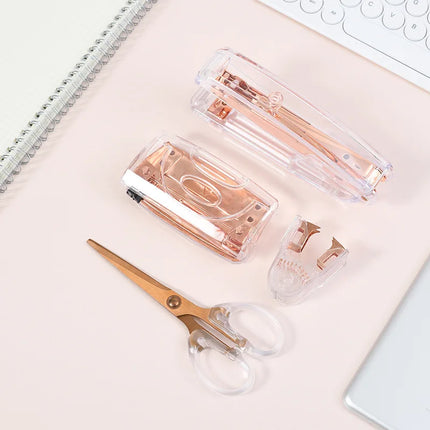 Creative Rose Gold Stapler For Students Staple Remover Staples Tools Cute Transparent Stapler Stationery Office School Supply