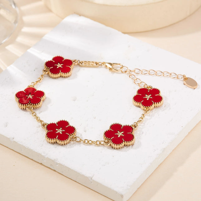 Korean 5 Petaled Flower Bracelet for Women Fashion Charm Metal Chain Bracelet Wedding Party Girlfriends Jewelry Gift