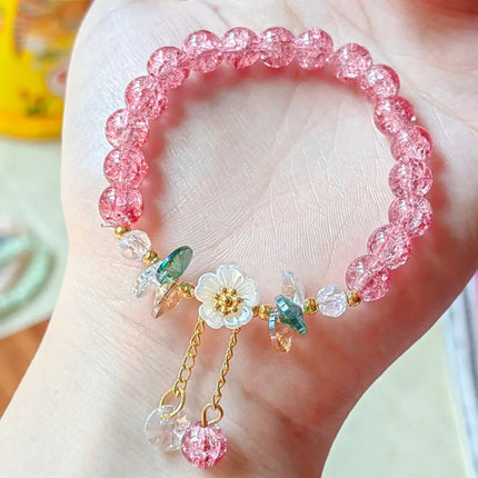 Korean New Sweet Daisy Flower Bracelet For Women Colorful Crystal Beaded Elastic Rope Bracelets Girl Party Wedding Jewelry Gifts