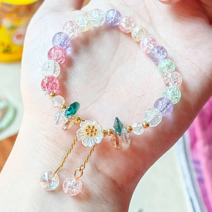 Korean New Sweet Daisy Flower Bracelet For Women Colorful Crystal Beaded Elastic Rope Bracelets Girl Party Wedding Jewelry Gifts