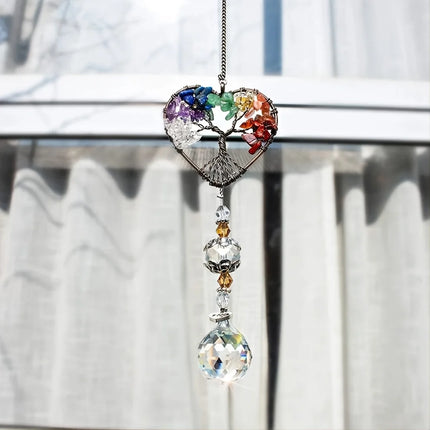 1pc suncatcher ornament hanging glass suncatcher on window, crystal heart rainbow tree hanging, garden, outdoor decoration