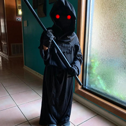 Child Creepy Red Eyes Fade In And Out Phantom Grim Reaper Glow In The Dark Costume Suit Cosplay Kids Halloween Carnival Party