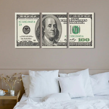 3 Panels 100 Bill Dollar Cash Collection Canvas Wall Art for Living Room Wall Decor Canvas Painting Posters for Home Decor