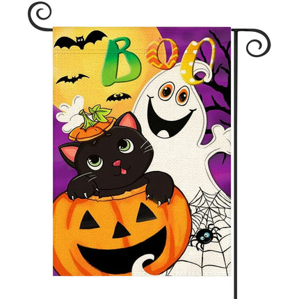 1PC  Boo Halloween Pattern Linen Cotton Garden Flag Banner Indoor Outdoor Home Garden Hanging Decor