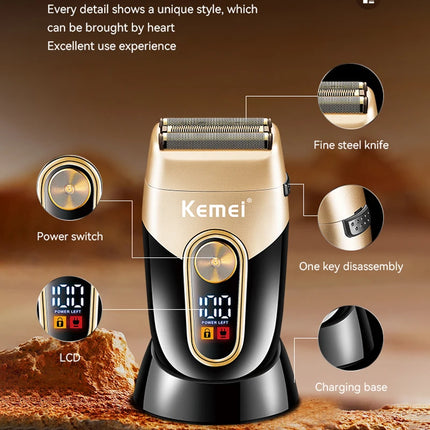 Kemei Washable Beard Electric Shaver For Men Rechargeable Stubble Electric Razor Head Shaving Machine Balds 3-Blades System