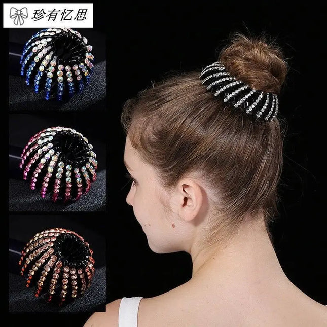 New fashion ladies hair bun crystal hair claw hairpin bird's nest expansion hair accessories female ponytail buckle headwear