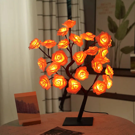 24 LED Fairy Flower Tree Table Lamps Maple Leaf Lamp Rose Night Light USB Operated Gifts for Wedding Party Kids Room Decoration