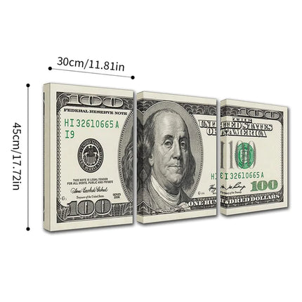 3 Panels 100 Bill Dollar Cash Collection Canvas Wall Art for Living Room Wall Decor Canvas Painting Posters for Home Decor