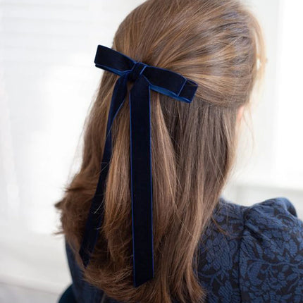 Lystrfac Vintage Velvet Black Hair Bow For Women Long Ribbon Hairpin Simple Fashion Top Clip Ladies Hairgrips Hair Accessories