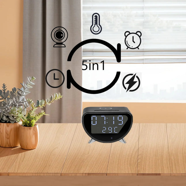 C4 Alarm Clock Mini Camera 1080P HD Wireless Charger and Display Temperature Motion Detection Surveillance Security Recorder