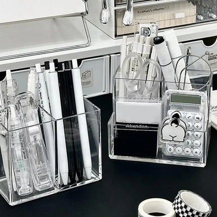 Clear Pen Holder 4 Compartments Makeup Organizer Pencil Cup Desktop Pen Holder Brush Holder Acrylic Pen Container Pencil Holder