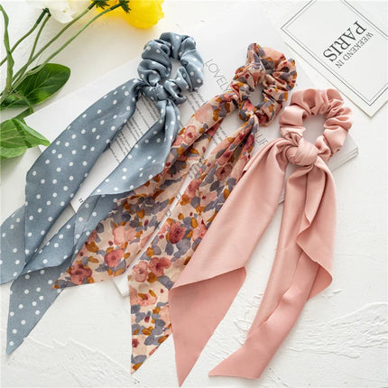 Fashion Leopard Print Bow Satin Long Ribbon Ponytail Scarf Hair Tie Scrunchies Women Girls Elastic Hair Bands Hair Accessories